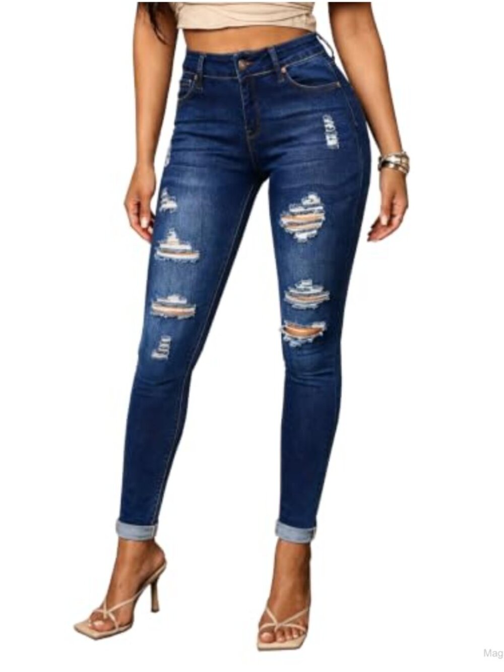 Womens High Waisted Ripped Skinny Jeans Stretch Denim Pants